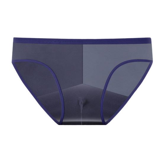 Men Briefs Mid-rise Perspective Thin Underwear with Separate Pouches Solid Color Soft Texture Breathable Elastic Panties