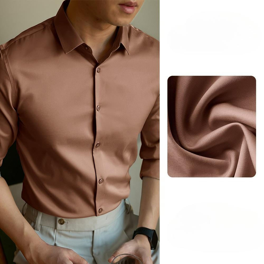 Business Knitterfreies Merzerisiertes Graues Dünnes Hemd Herren Langarm Frühling und Herbst High-End Slim-Fit Hemd