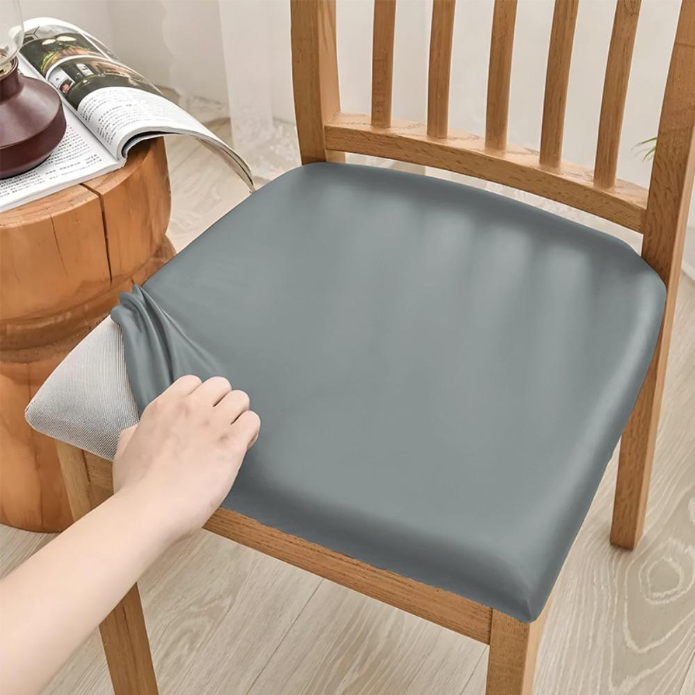 Simple PU Leather Dining Room Chair Covers Waterproof Solid Color Chair Seat Covers Removable Chair Cover