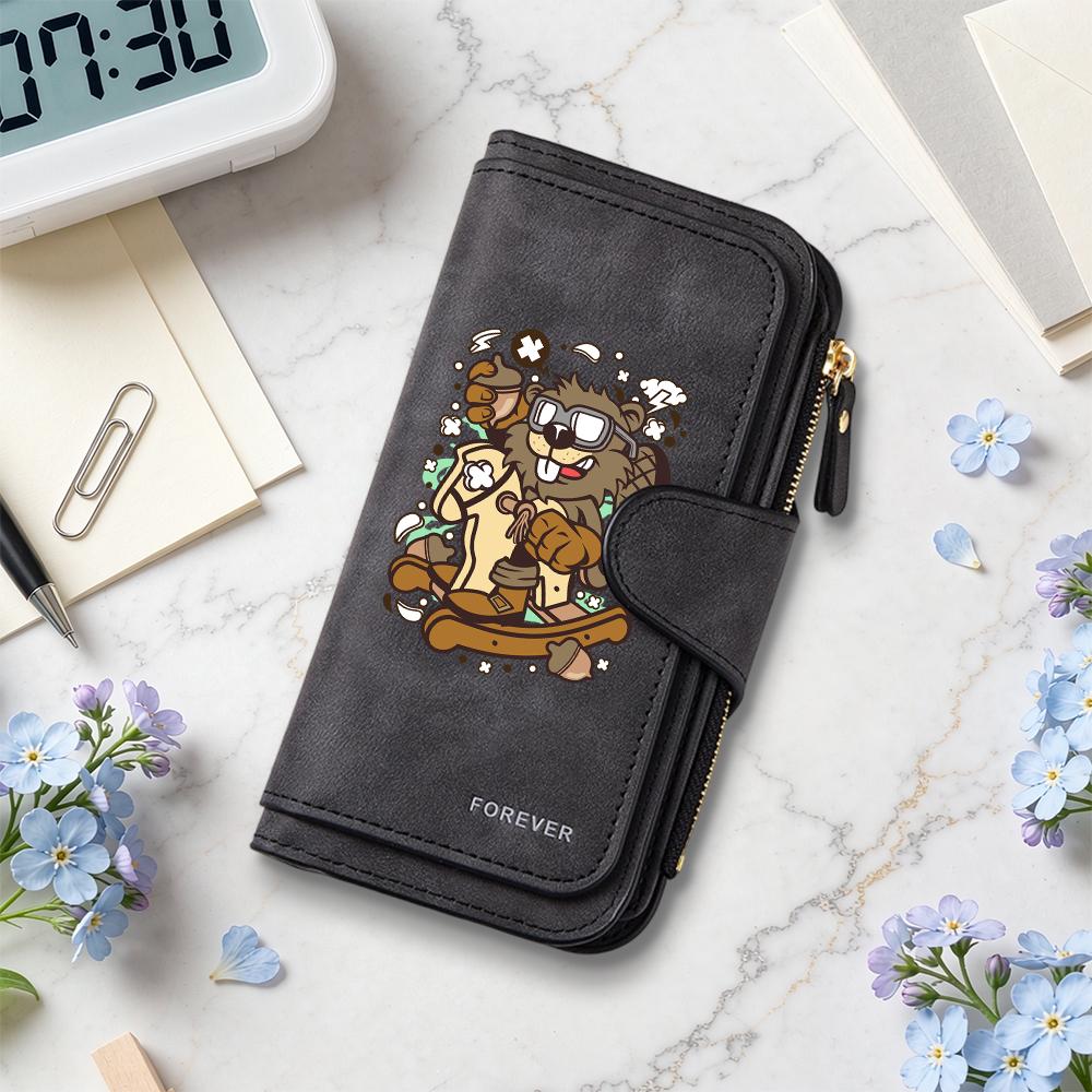 Cute Beaver Printed Long Wallet Fashion Portable Multi Slot Card Holder Coin Purse
