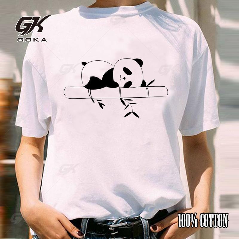 Women Graphic New Panda Letter Animal Summer Cotton T shirt Girl 90s Short Sleeve  Tees  Lady Print Wear Vacation TopsT shirts