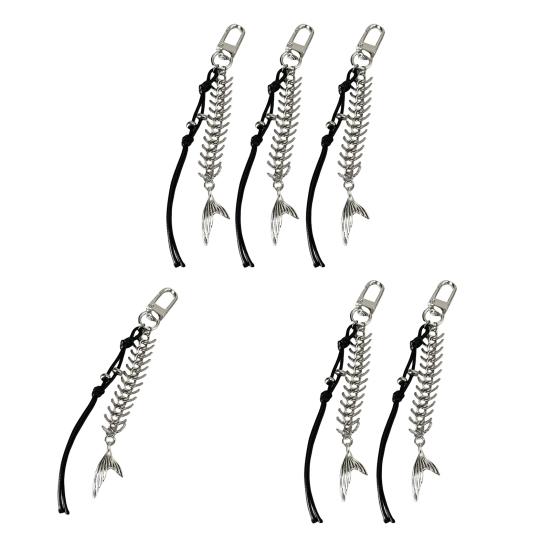 1/2/3Pcs Alloy Fishbone Keychain Pendant Black Rope Design Lightweight Key Chain Backpacks Cars Key Organizer Accessories