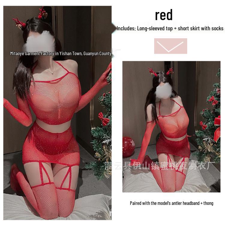 Starry Mesh Halterneck Off-the-Shoulder Mini Dress - Sexy Long Sleeve Christmas & New Year's Attire