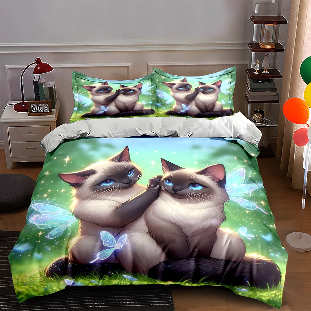 

Siamese cats illustration Bedding Duvet cover sets Duvet covers Pillowcases gifts (1 * Duvet Cover 2 * Pillowcases, without duvet insert) 135x200cm