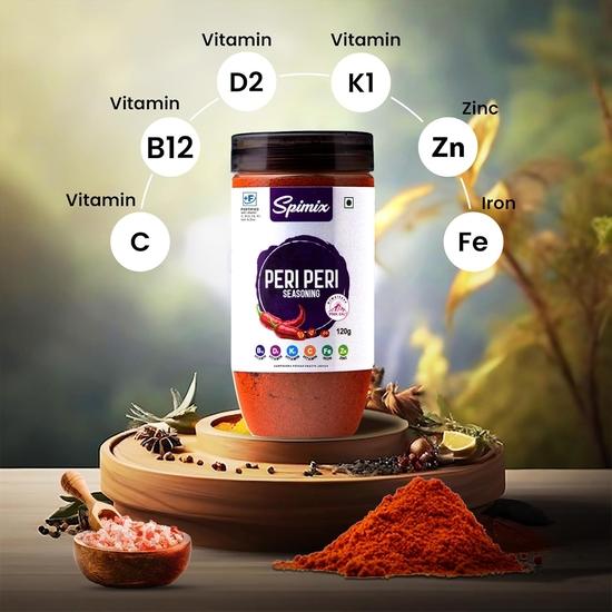 SPIMIX Peri Peri Masala Seasoning | 120g | Made Healthier with Vitamin B12 & D | With Himalayan Pink Salt | Fiery & More