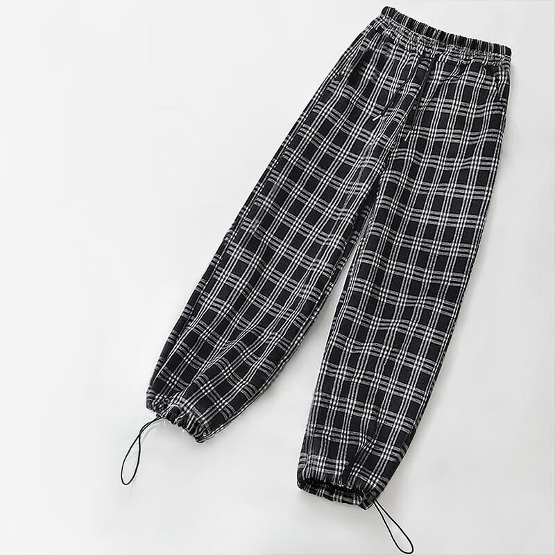 Syborg Women's Fleece-Lined Plaid Cuffed Casual Pants