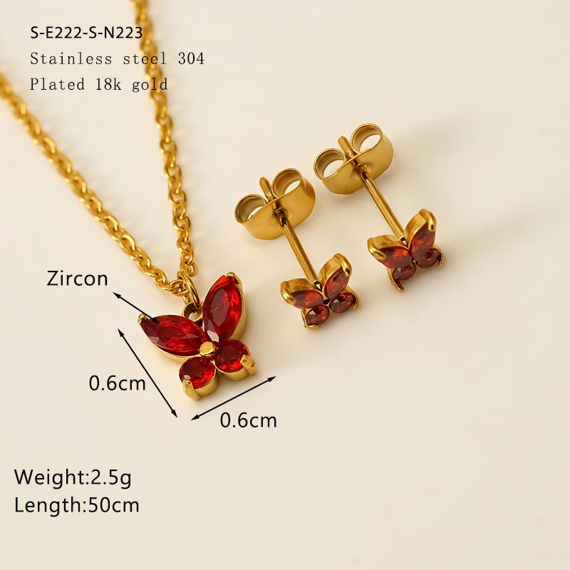 Женское ожерелье-подвеска из нержавеющей стали, титановой стали, цветного циркона, с бабочкой, синее, набор женских украшений