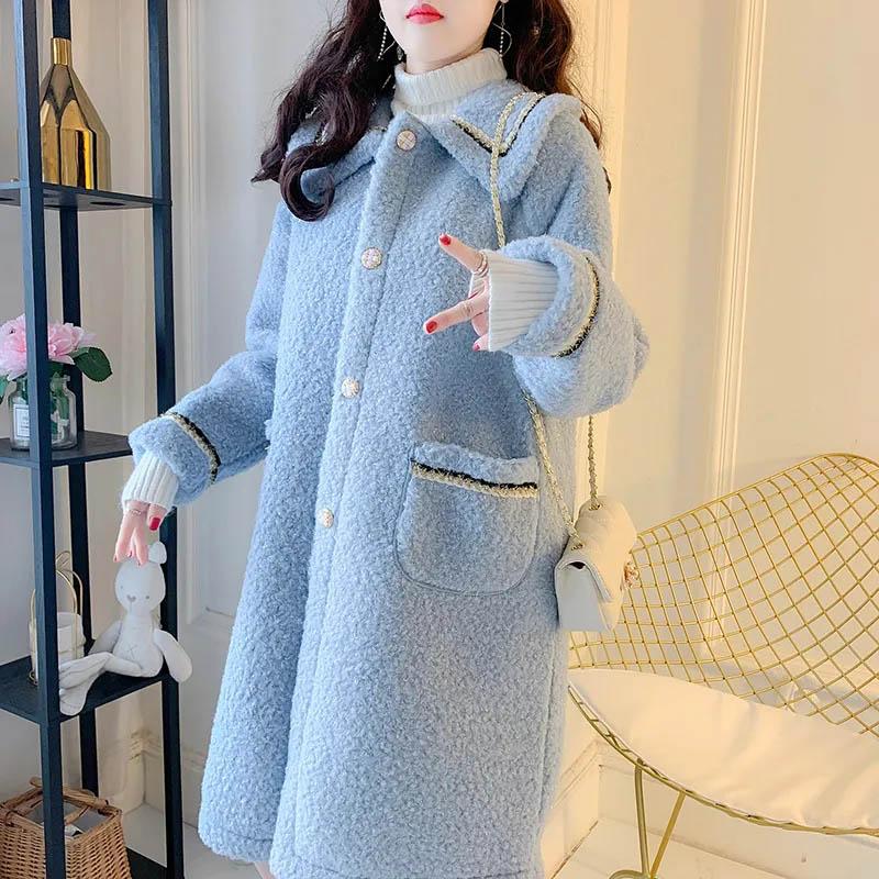 Giacca di Peluche Femminile Autunno e Inverno Confortevole Morbida Tinta Unita Giacca Media Lunghezza Ispessita Casual Versatile