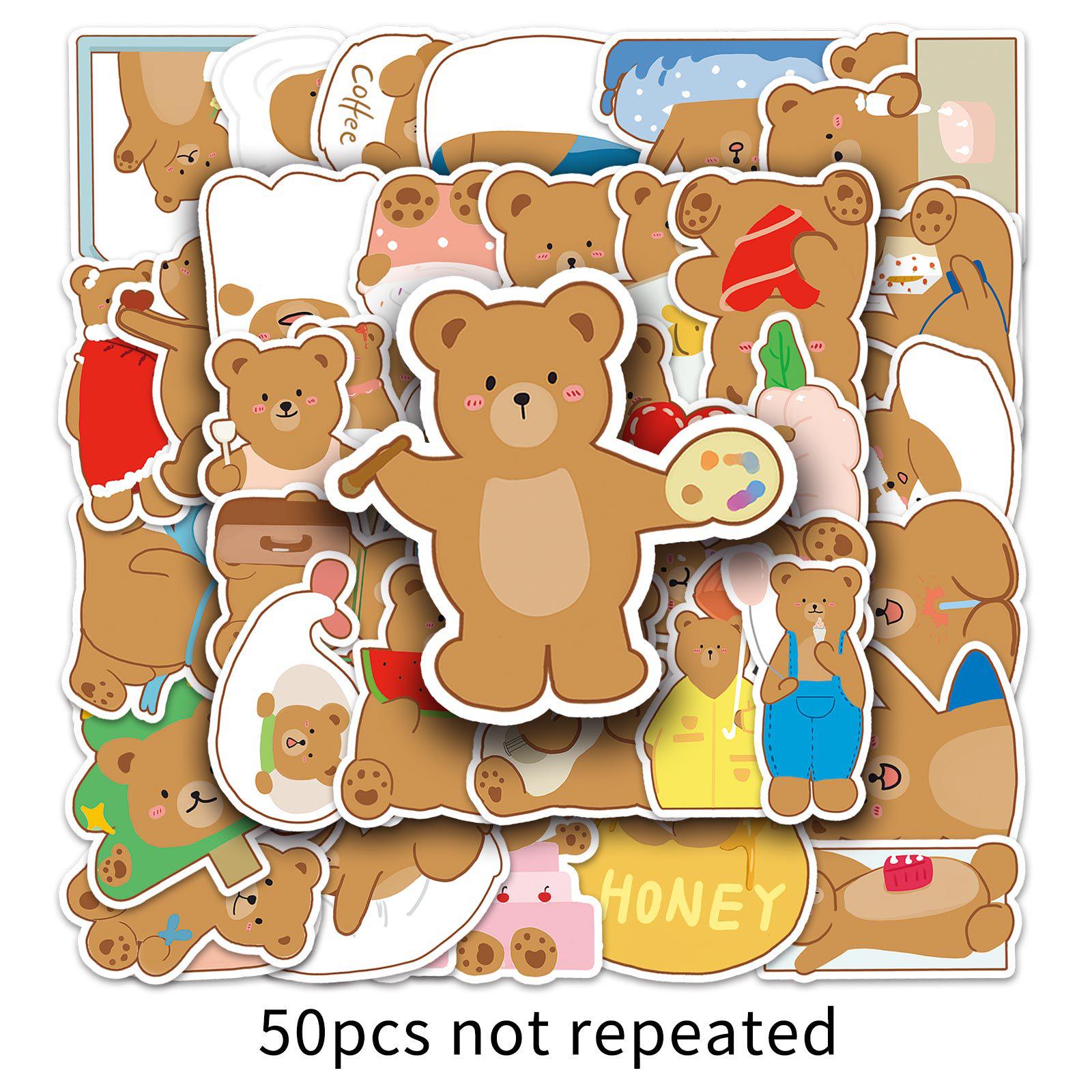 50 Cute Hand-Drawn Bear Stickers: Waterproof DIY for Phone Cases & Cups