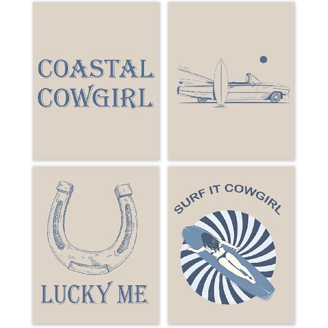 BESERH Ocean Animals Wall Art Prints Set of 4, Ocean Wall Decor, Watercolor Sea Turtle Starfish Whale Seahorse Posters Wall Decor for Coastal Home H-Summer beach