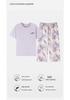 Women's Summer Pajama Set: Thin Modal Cotton Silk, Short Sleeve, Seven-Point Pants, Casual Wear.
