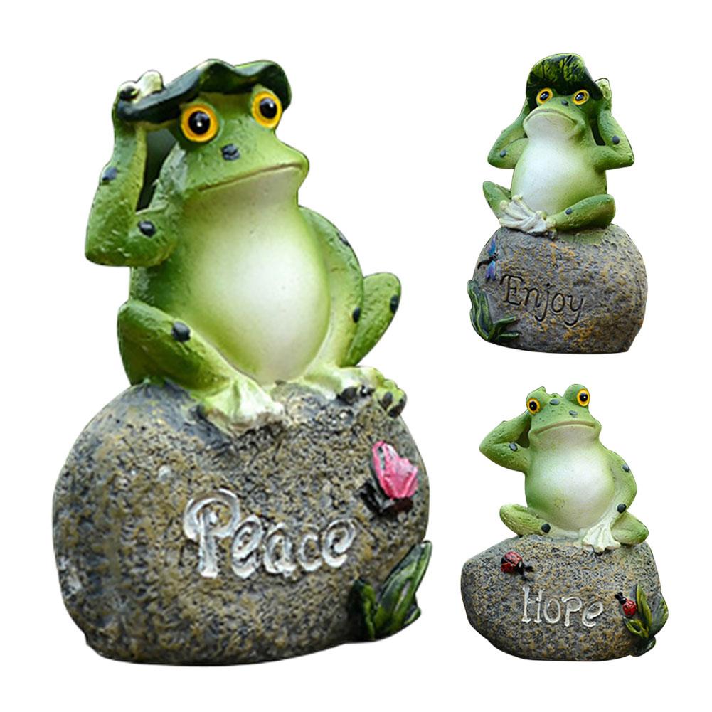 Frog Garden Statues Resin Cute Frogs Ornament Frogs Sitting On Stone Welcome Sculptures Mini Garden Ornament Best Decor Gifts