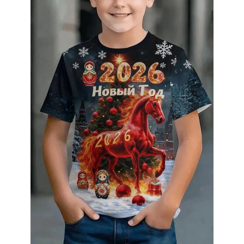 Sommar Rund Hals Tecknad Mode Roligt Mönster Kreativ Färgglad Tryckning Mjuk Bekväm Barn Kortärmad T-shirt