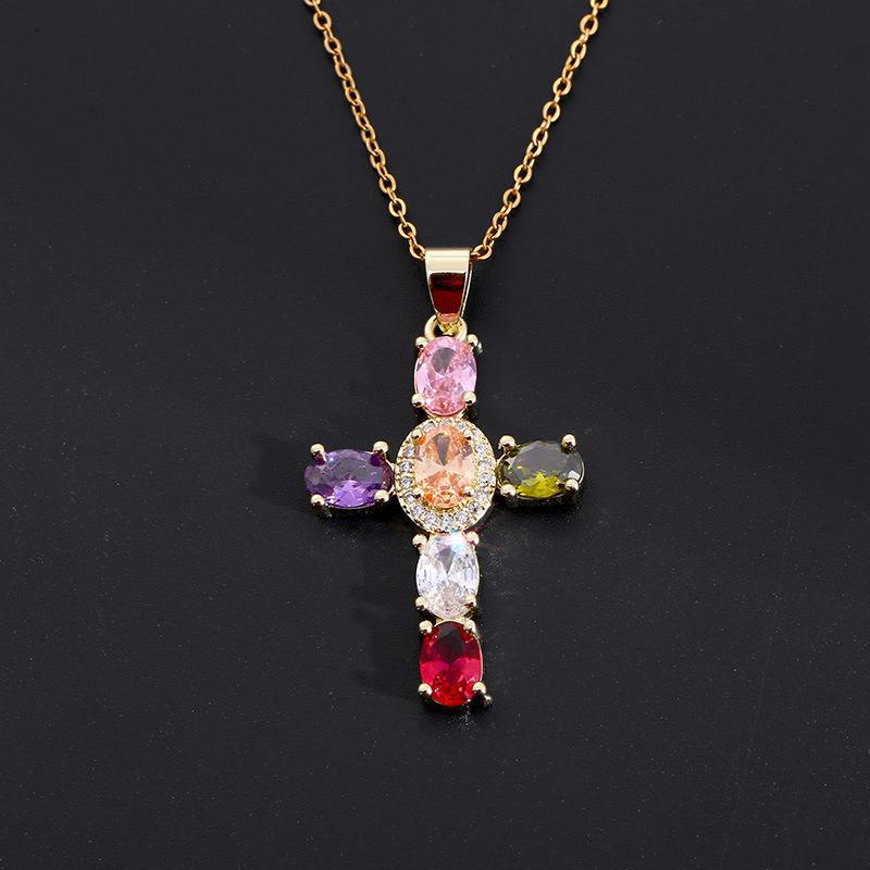 Xiyin Multicolor Zircon Cross Pendant Necklace