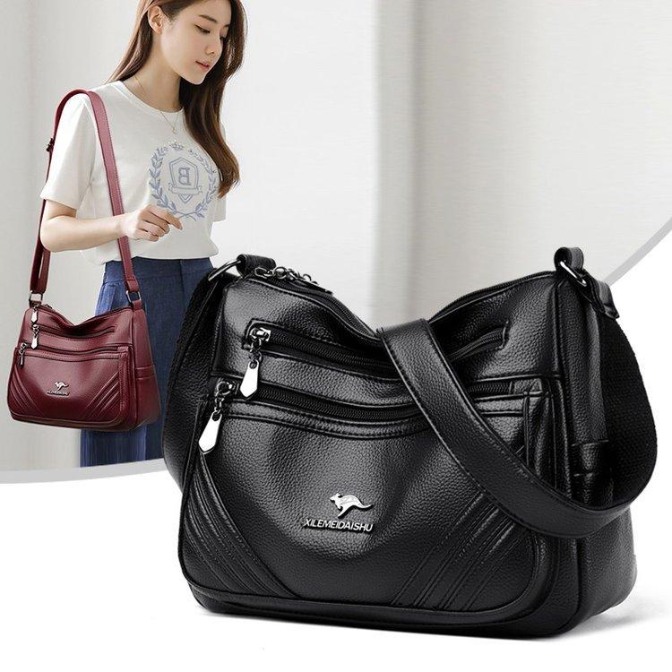 Women's Genuine Leather Has Opened the Messenger Bag, Autumn and Winter Fashion Multi-layer Shoulder Bag, Soft Leather Medium Mother Bag.