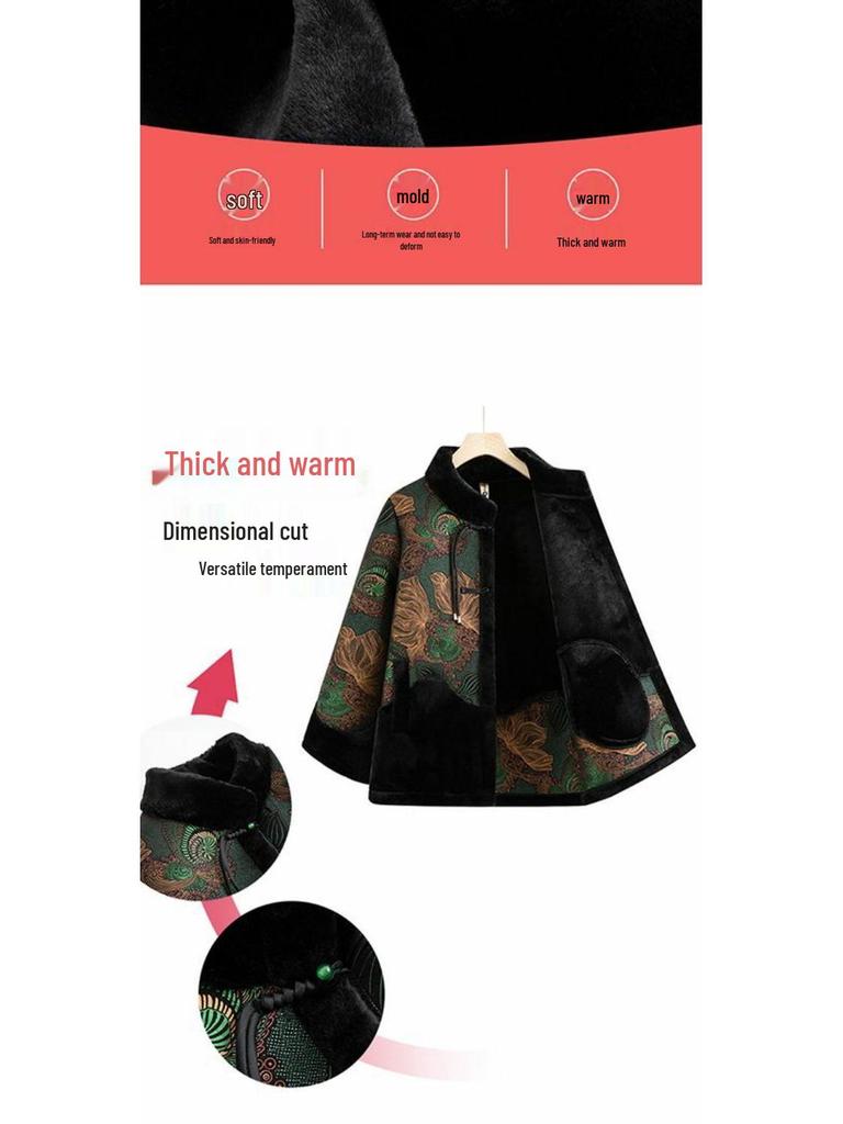Warm Fur-Lined Cotton Coat for Middle-Aged and Elderly Women – Fashionable and Thickened for Winter