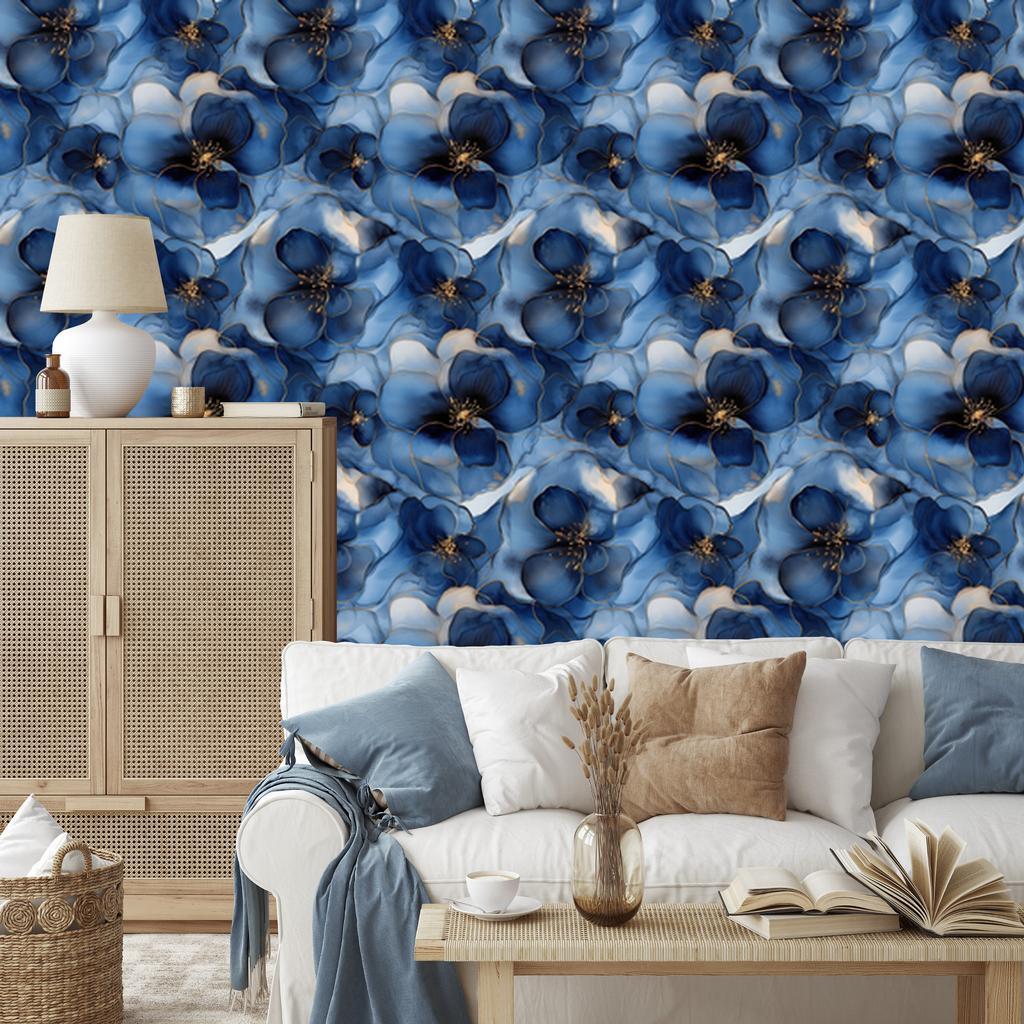 Wallpaper Ink Blue, Navy Blue, Light Gray and Black 50x1000