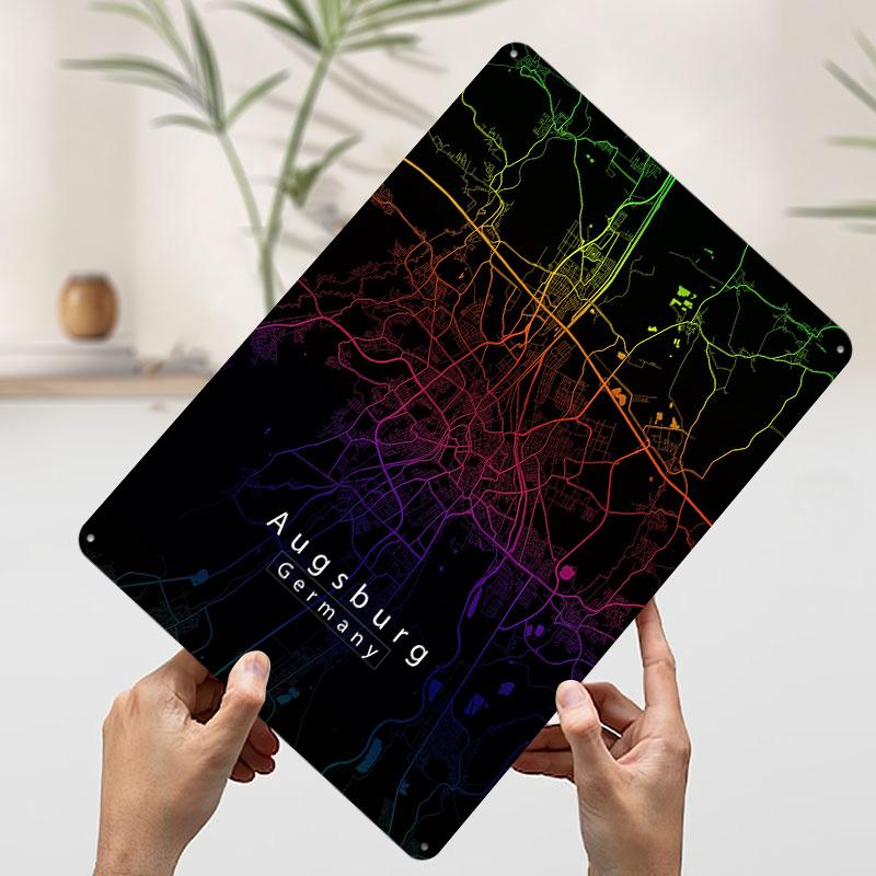 Augsburg City Map Metal Poster Customized Wall Art Retro Vintage Tinplate Signs for Man Cave Modern Home Decoration Luxury House