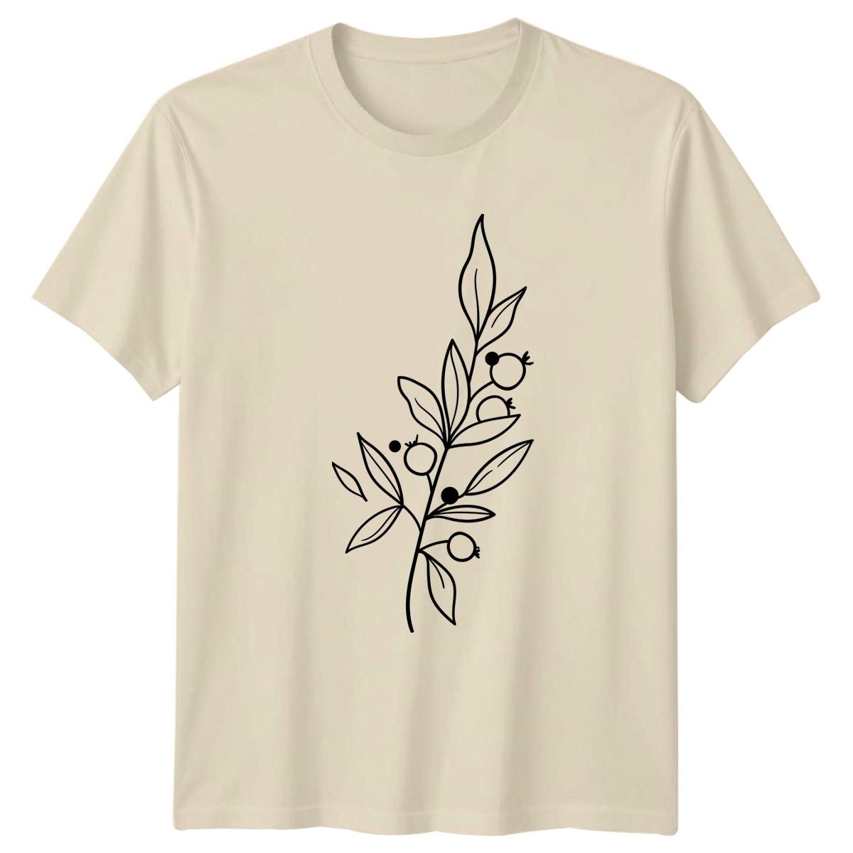 Minimalist Botanical Berry Branch Leaves T-Shirt Foliage Nature Birthday Gift S