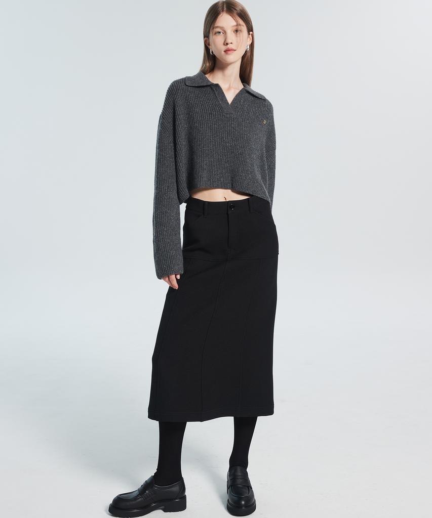 RACLEUR Ra Logo Collar Crop Knit [Charcoal]