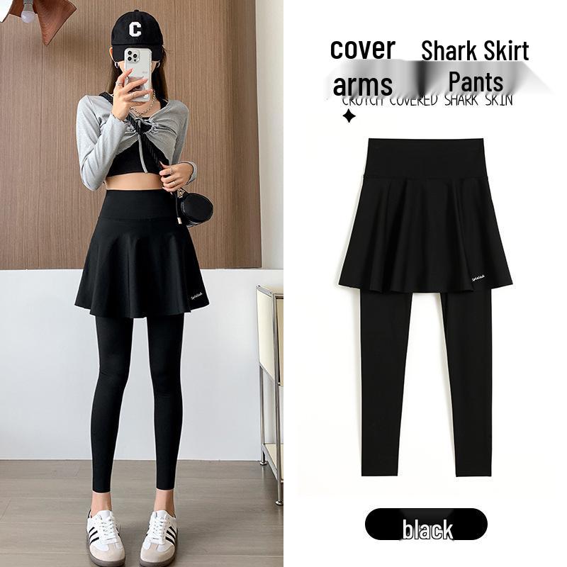 

Women s Versatile Two-Piece Slimming Yoga Leggings with Shark Skirt, Plus Size, Nine-Point Length, Thin Summer Pants 2XL