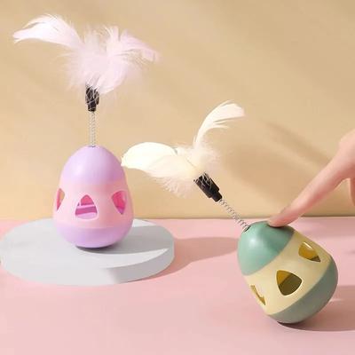 Cat Interactive Tumbler Toy - Leaky Food Ball With Feather Teaser, Rolling Boredom Relief & Fun Pet Entertainment