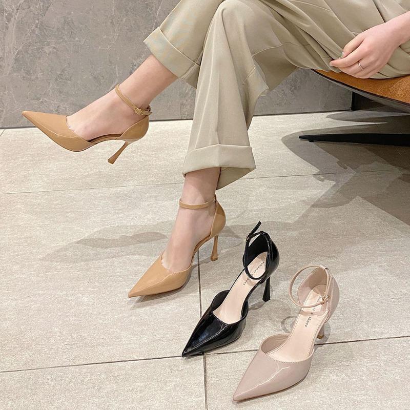 9-High-heeled sandals New patent leather commuter thin-heeled high-heeled shoes Professional bag head hollow sandals women