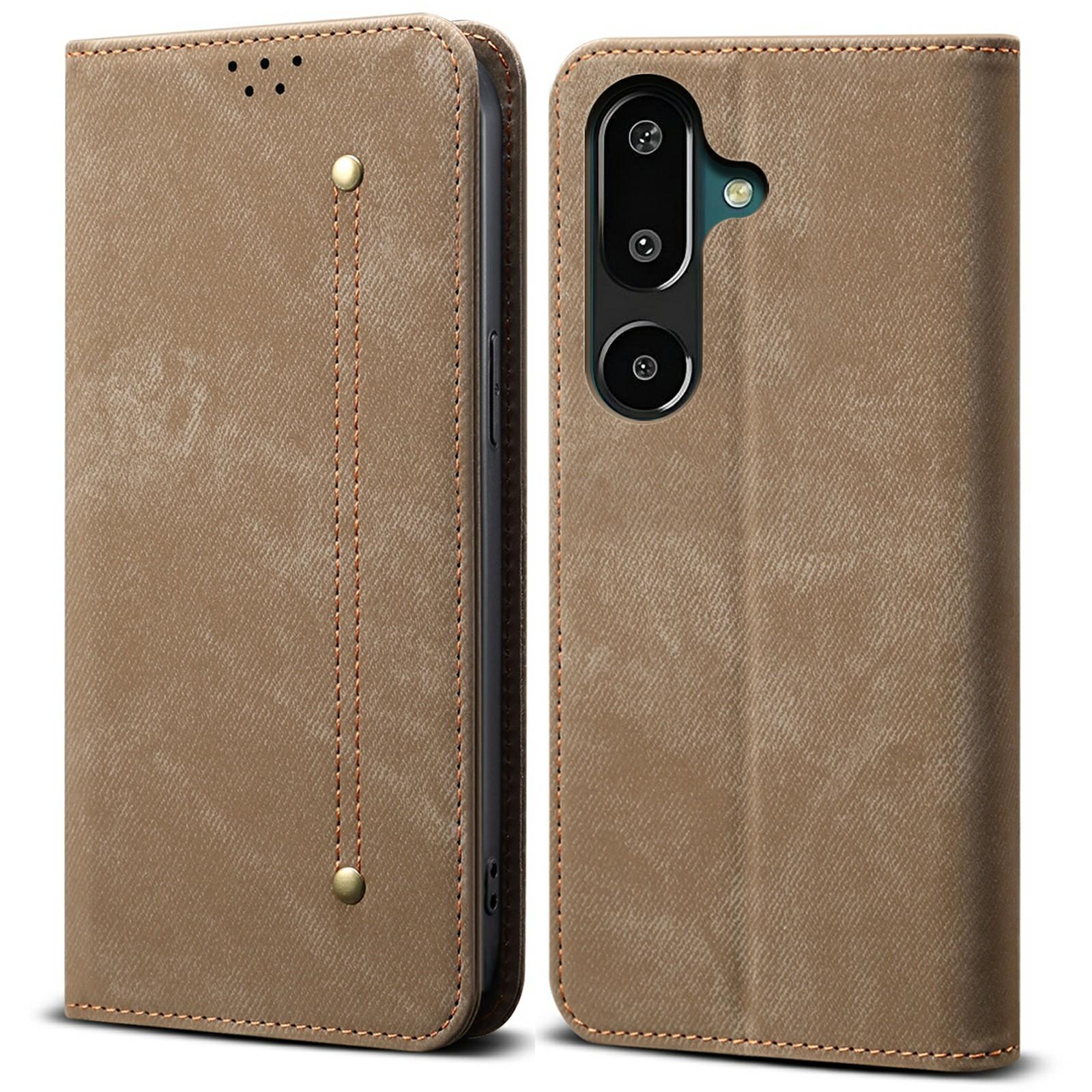 

Для Samsung Galaxy M16 5G/F16 5G Чохол Текстура джинсової тканини Шкіряна підставка Захист від подряпин Чохол для телефону Khaki