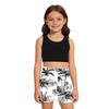 Girls Bathing Suit Set Sleeveless Round Neck Crop Top Wide Elastic Waistband Shorts Beach Swimming Outfit