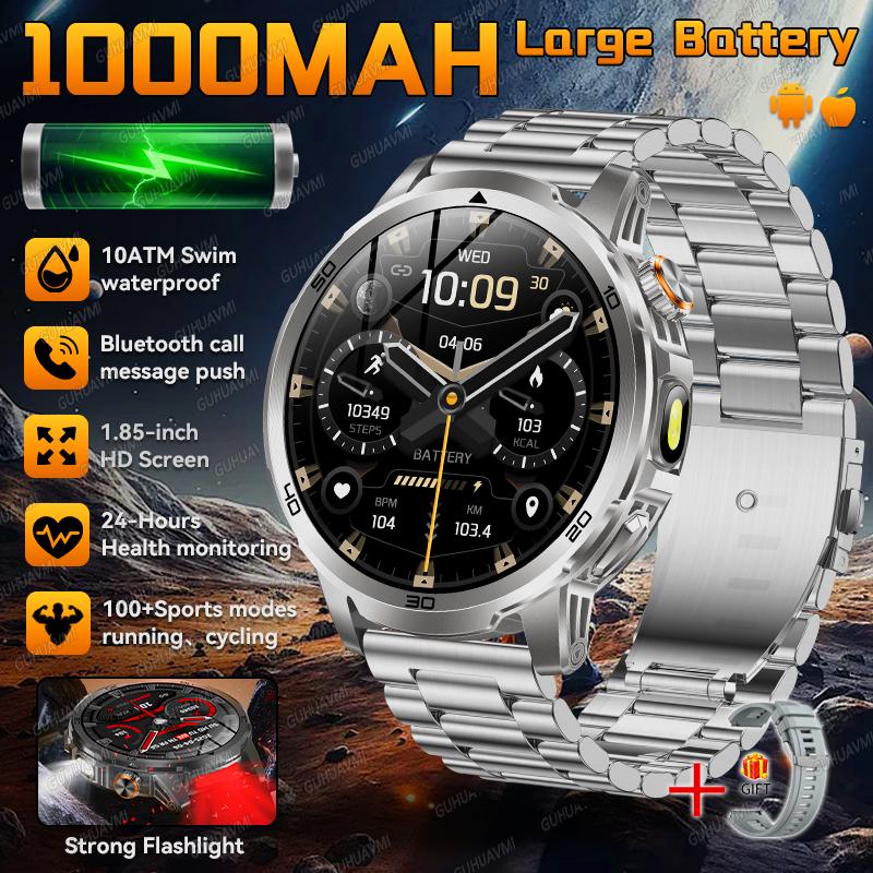 New Military Outdoor Sports 1000mAh Battery Smart Watch Men 1.85" Large Screen Wireless Call SOS Mode 10ATM Swim Smartwatch