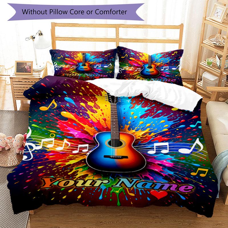 3PC Custom Name Music Colors Fusion Bedding Set Duvet Cover Closure Includes 1 Duvet Cover & 2 Pillowcases for Bedroom