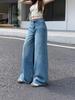 American Retro High-Waisted Wide-Leg Jeans for Women - White, Straight-Leg, Floor-Length, Slimming, Drapey.