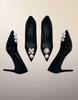 In The Balcony Soleil Black Pearl Dot Velvet Stiletto Pointed Pumps 7Cm Heel