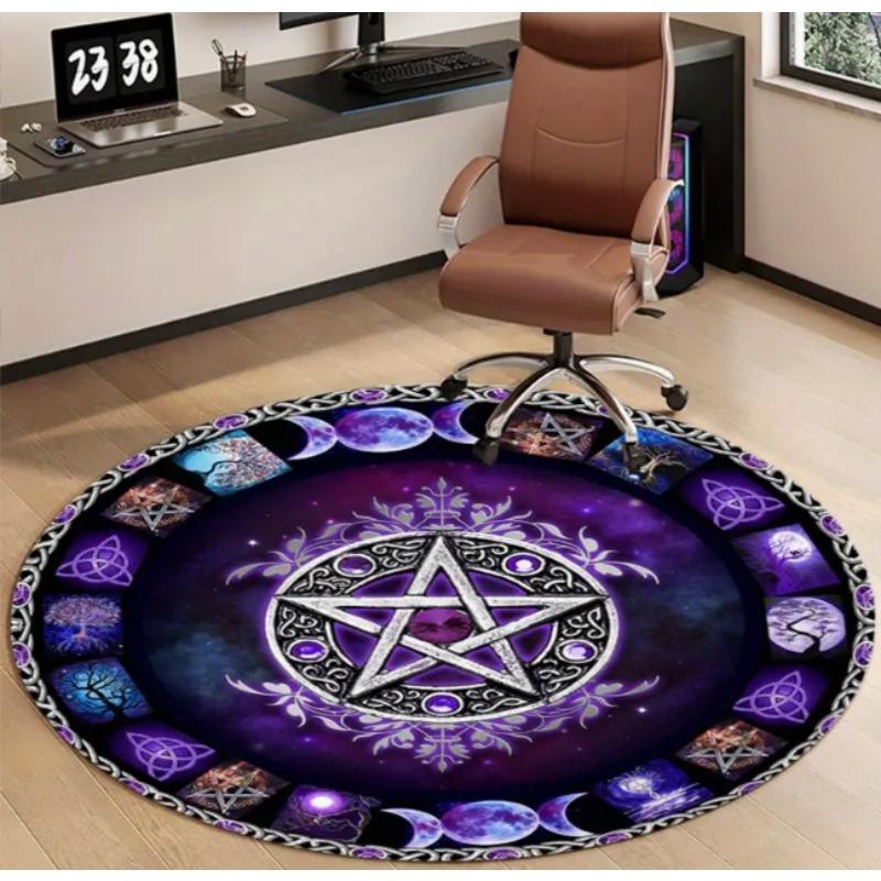 Mysterious Purple Wizard Pentagonal Moon Round Mat Living Room Bedroom Gaming Floor Mat Home and Room Decor Living Room Carpet