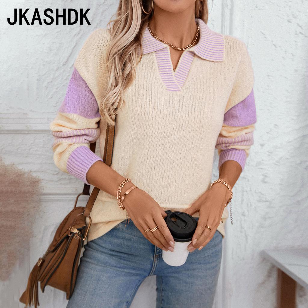 JKASHDK Damemote Uformelt Høst Vinter Ensfarget Print Langermet POLO Neck gensere