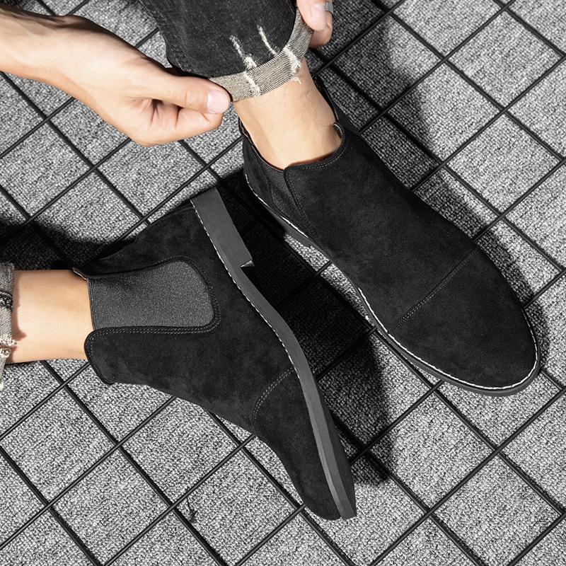 Fashion Pointed Chelsea Boots Men Comfortable Ankle Dress Boots Men Lace Up Cheap Men's Suede Shoes Casual botas chelsea 2024