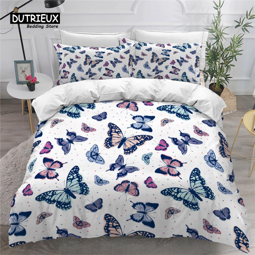 Colorful Butterfly And Floral Duvet Cover Set King Size Butterflies Theme Bedding Set For Kids Girls Comforter Cover Pillowcases