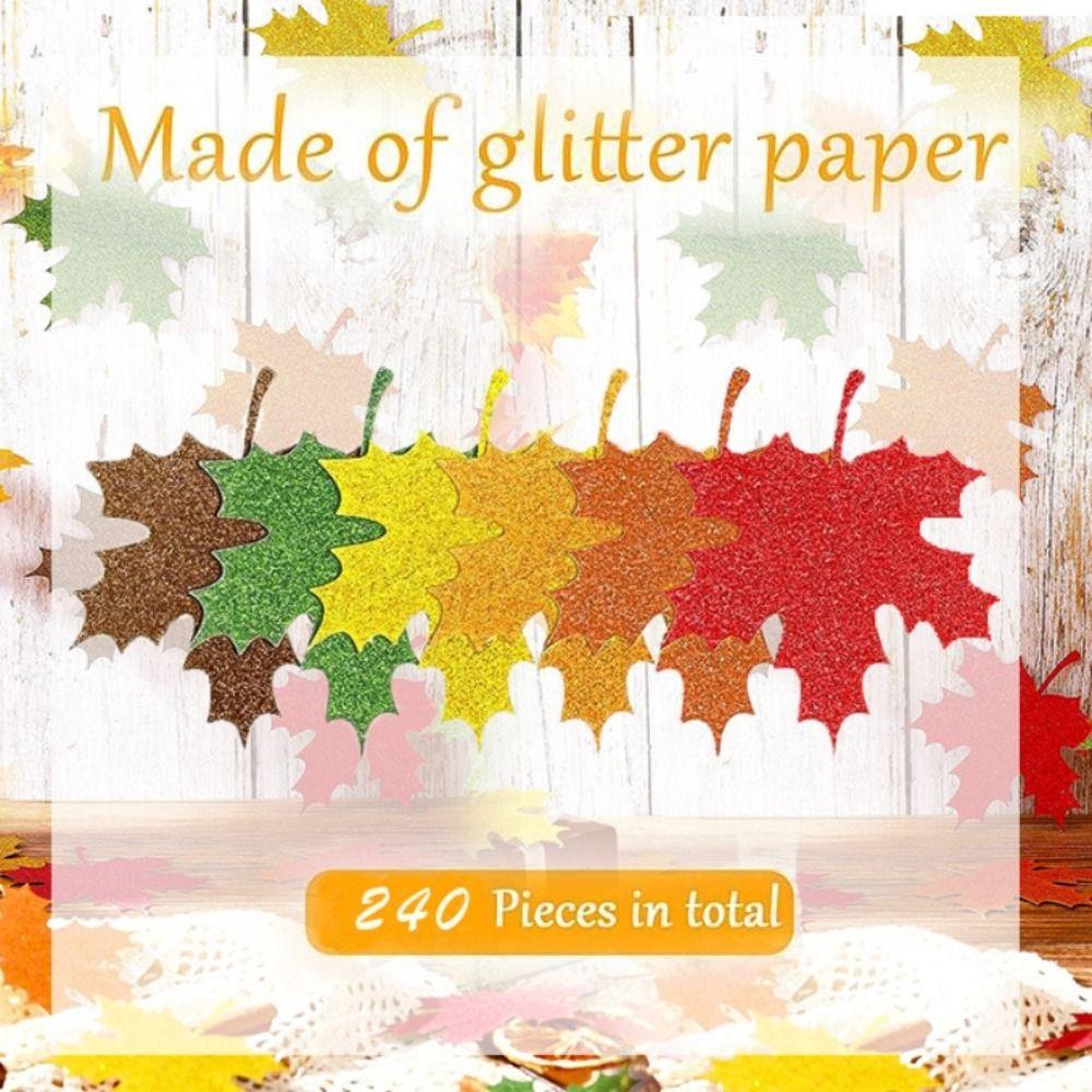

240 шт блестящая бумага с вырезами в виде листьев, набор кленовых листьев, осенние кленовые листья, доска объявлений