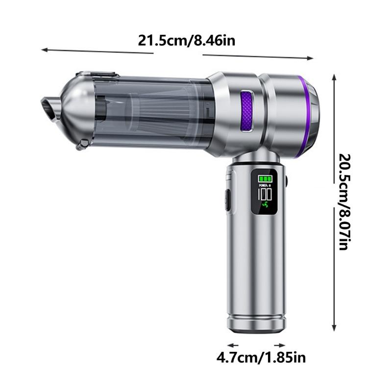 Rechargeable Handheld Vacuum with Up to 17 kPa Suction, 3-Bar Battery Display, and Washable Dust Cup and Filter for Car Debris Cleanup
