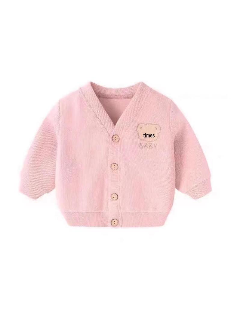 **"Versatile Minnie Velvet Embroidered Bear Baby Cardigan - Thin Spring/Autumn Long Sleeve Jacket"**