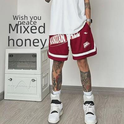 Pánské trendy letní síťované basketbalové šortky s americkým potiskem písmen