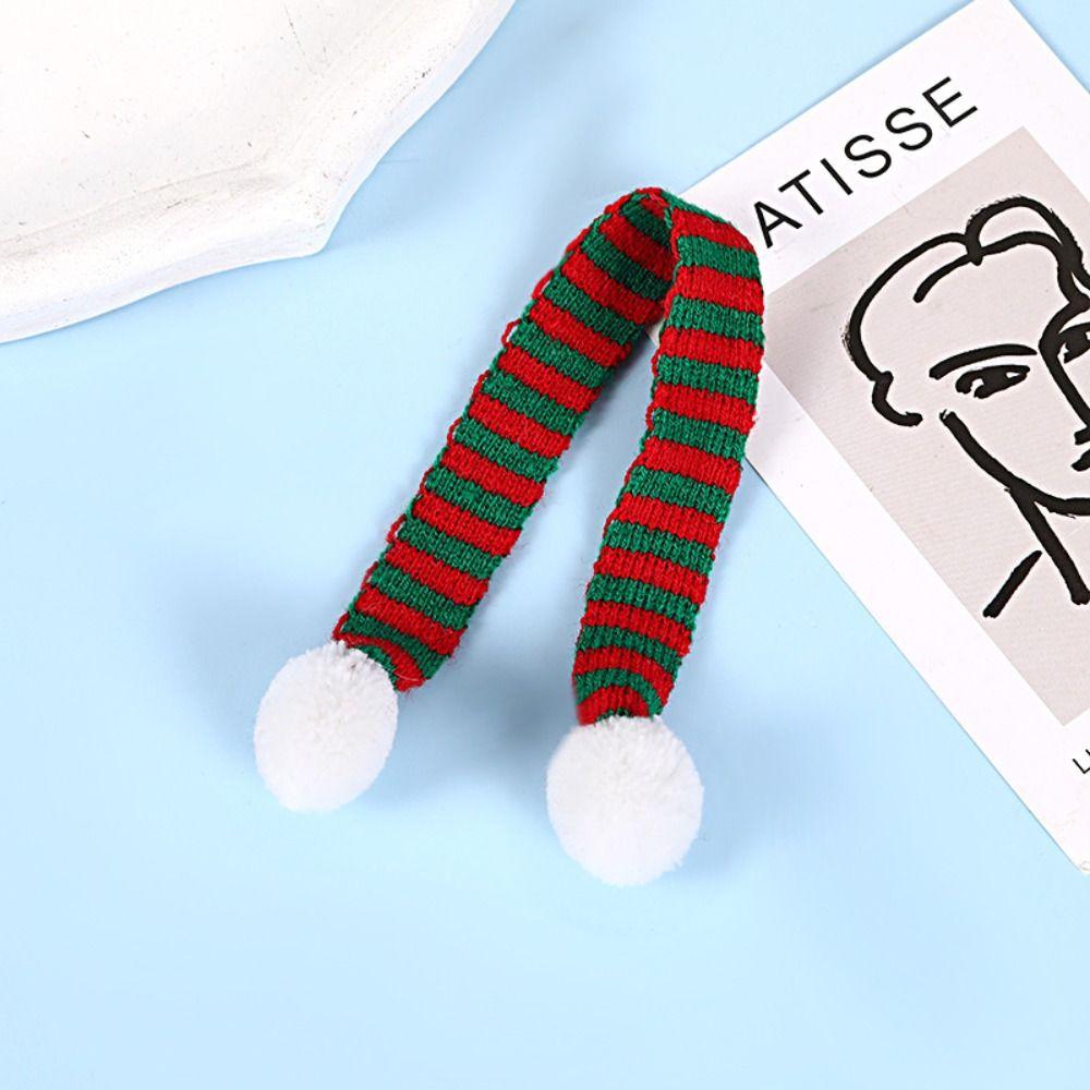 Red And White Knit Scarf Doll  Decoration Stripes Mini Knitting Scarf  Xmas Tree Ornament