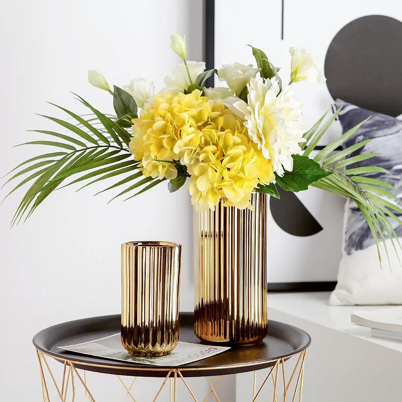 American Striped Golden Vase Flower Arrangement Plant Decoration Electroplating Hydroponic Flower Vase Wedding Home Decoration