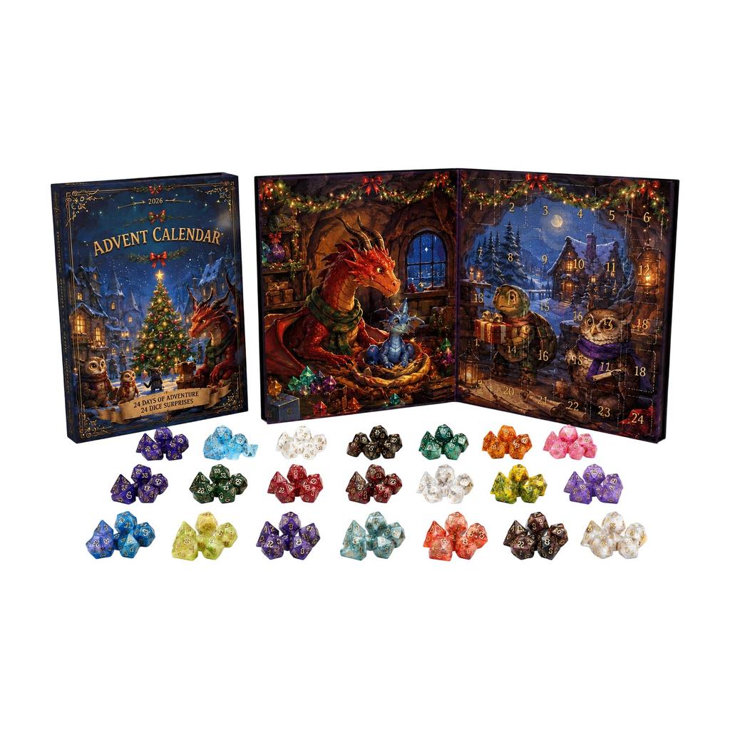 Day Dice Advent Calendar with Christmas Countdown and Dice Set for Tabletop RolePlaying Games and