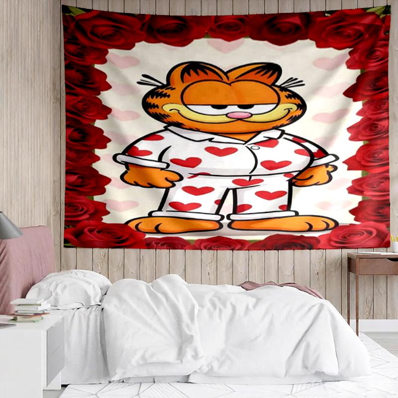 Garfield Print Tapestry, Backdrop, Easy Setup, Ideal for Bedroom, Office & Living Room, with Aesthetic Wall Hanging Decor.