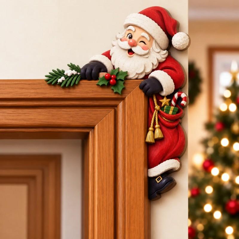 Wooden Christmas Door Frame Corner Decor Set - Gingerbread Man Design Rustic Home Holiday Ornament Indoor Wall Hanging