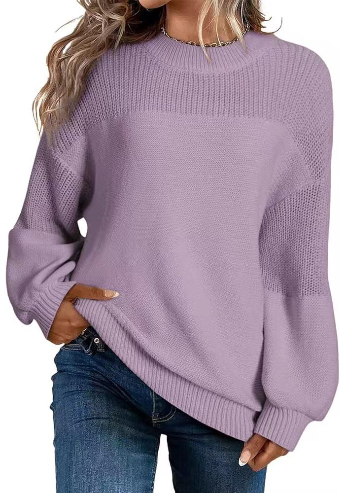 2026 A/W Solid Color Lantern Sleeve Pullover Sweater for Women