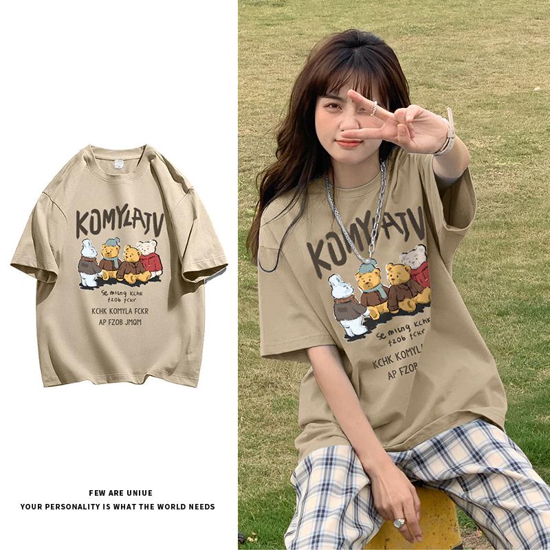 

Хлопковая весенне-летняя новая футболка с короткими рукавами, женский топ с принтом «Четыре медвежонка»