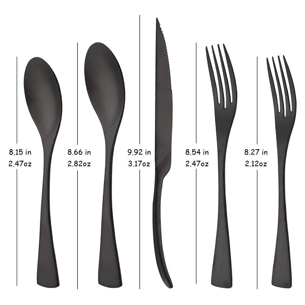 5PCS Service for 1 Matte Black Dinnerware Cutlery Set with Steak Knife Family Eating Utensils 18/10 Stainless Steel Flatware Silverware