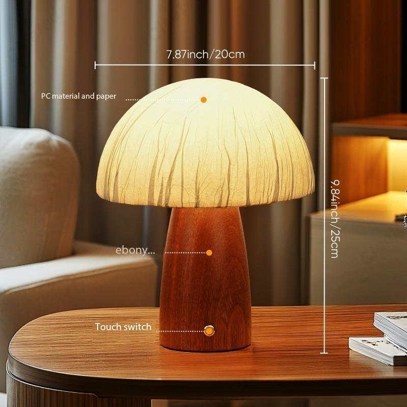 Creative New LED Wooden Mushroom Small Table Lamp Bedroom Bedside Solid Wood Atmosphere Decoration Lighting Fixture